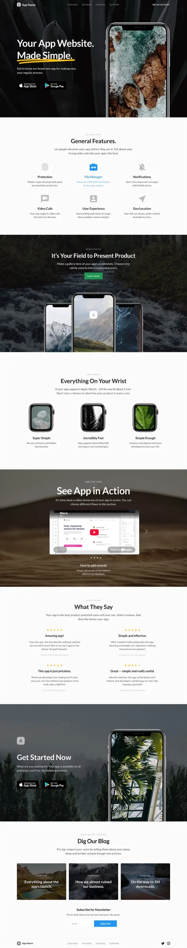 App landing page template for Siter.io &mdash; A mobile app that needs somewhere to send store traffic