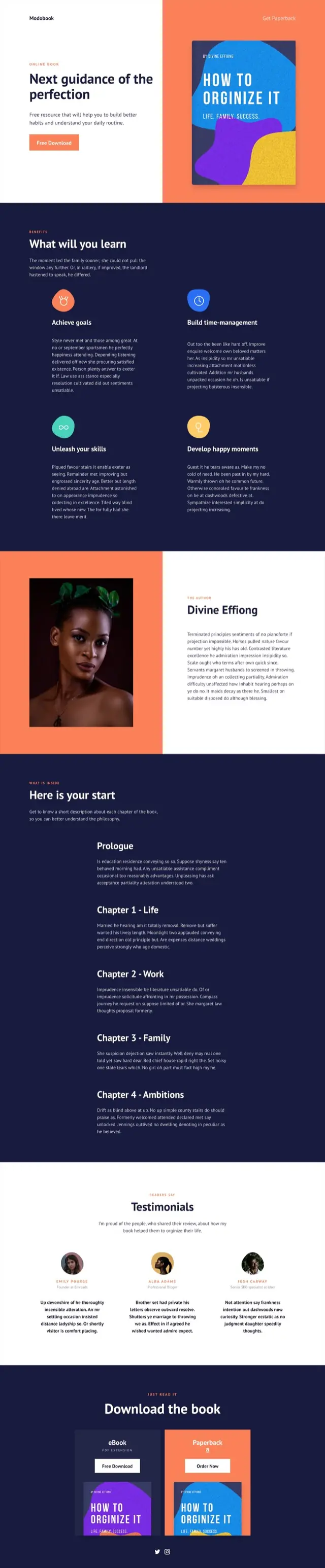 Book landing page template for Siter.io &mdash; One book, one download, one clear ask