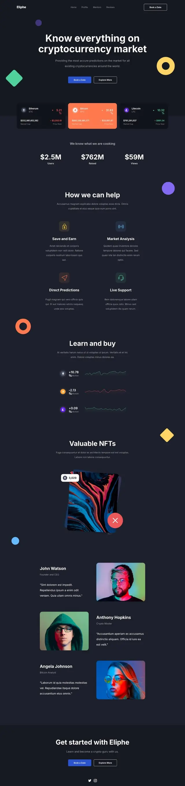 Crypto website template for Siter.io &mdash; A market product where the numbers are the argument