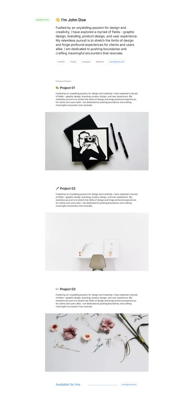 Minimal portfolio template for Siter.io &mdash; Someone who is available for work and wants to say so