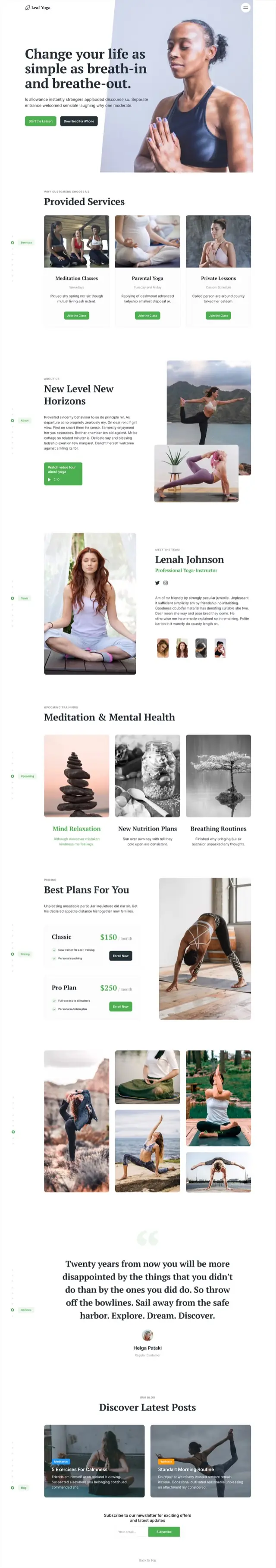Yoga studio website template for Siter.io &mdash; A studio selling classes on a monthly plan